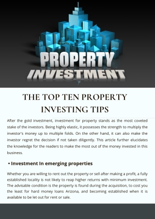 The Top Ten Property Investing Tips