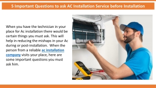 5 Important Questions to ask AC Installation Service before Installation