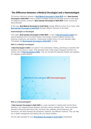 1 The Difference Between a Medical Oncologist and a Hematologist