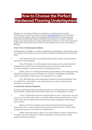 How to Choose the Perfect Hardwood Flooring Underl