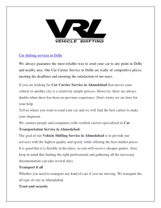 car shifting services in Delhi | About | VRL Shifting