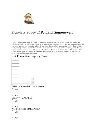 Petumal Samosawala Franchise