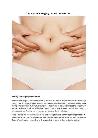 Tummy Tuck Surgery in Delhi and Its Cost