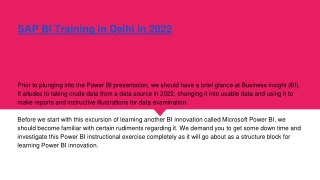 SAP BI Training in Delhi in 2022