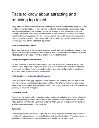 Facts to know about attracting and retaining top talent