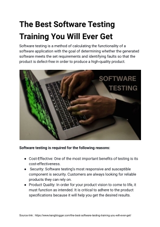 The Best Software Testing Training You Will Ever Get