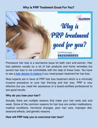 Why Is PRP Treatment Good For You?