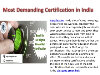 Most demanding six sigma green belt certification with ISEL Global