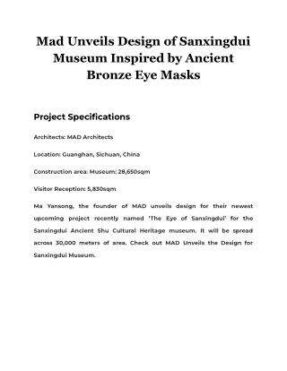 Mad Unveils Design of Sanxingdui Museum Inspired by Ancient Bronze Eye Masks