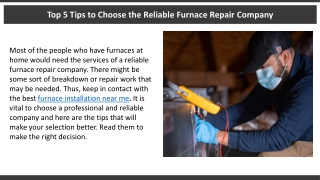 Top 5 Tips to Choose the Reliable Furnace Repair Company