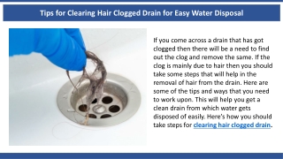 Tips for Clearing Hair Clogged Drain for Easy Water Disposal