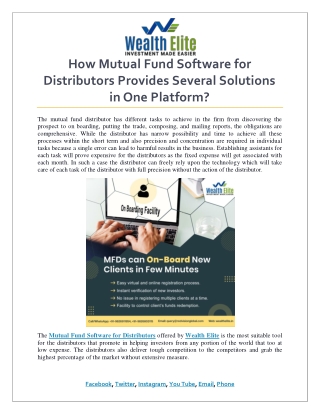 How Mutual Fund Software for Distributors Provides Several Solutions in One Platform
