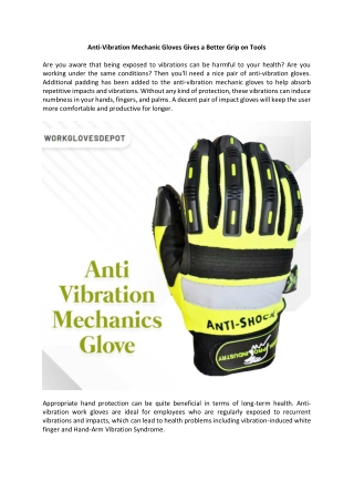 Anti-Vibration Mechanic Gloves Gives a Better Grip on Tools