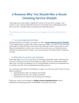 6 Reasons Why You Should Hire a House Cleaning Service Sharjah