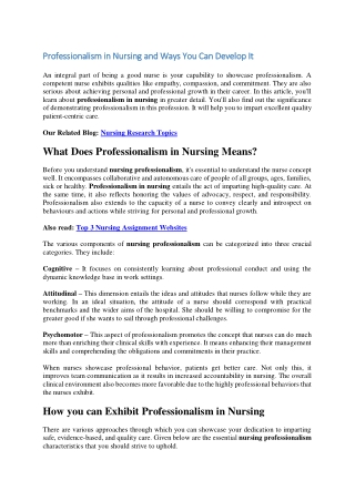 What Is the Significance of Professionalism in Nursing