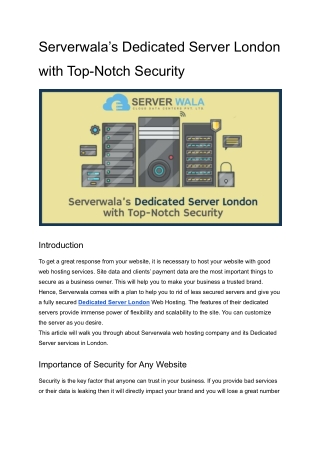 Serverwala’s Dedicated Server London with Top-Notch Security