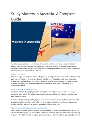 Study Masters in Australia- A Complete Guide