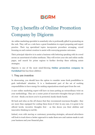 Top 5 benefits of Online Promotion Company by Digiorm