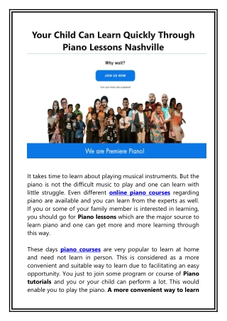 Your Child Can Learn Quickly Through Piano Lessons Nashville