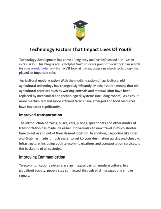 Technology Factors That Impact Lives Of Youth