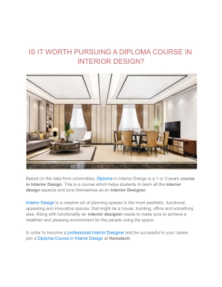 IS IT WORTH PURSUING A DIPLOMA COURSE IN INTERIOR DESIGN