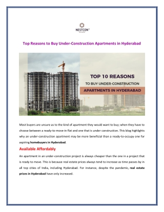 Top Reasons to Buy Under-Construction Apartments in Hyderabad