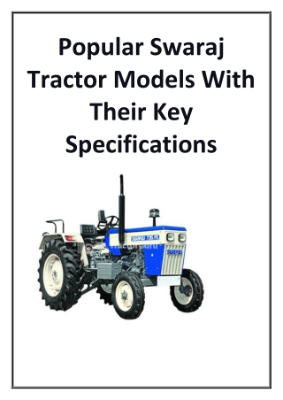 Popular Swaraj Tractor Models With Their Key Specifications