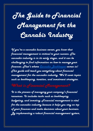 The Guide to Financial Management for the Cannabis Industry