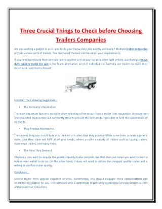 Three Crucial Things to Check before Choosing Trailers Companies