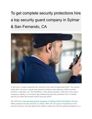 To get complete security protections hire a top security guard company in Sylmar & San Fernando, CA (1)