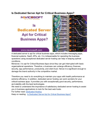 Is Dedicated Server Apt for Critical Business Apps