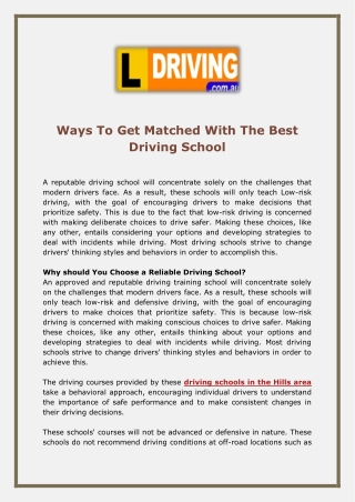 Ways To Get Matched With The Best Driving School