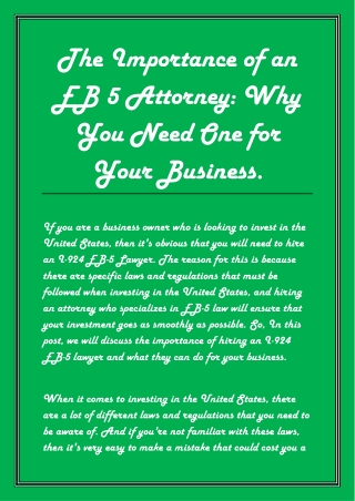 The Importance of an EB 5 Attorney Why You Need One for Your Business.