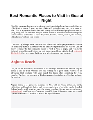 Best Romantic Places to Visit in Goa at Night