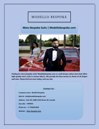 Mens Bespoke Suits | Modellobespoke.com