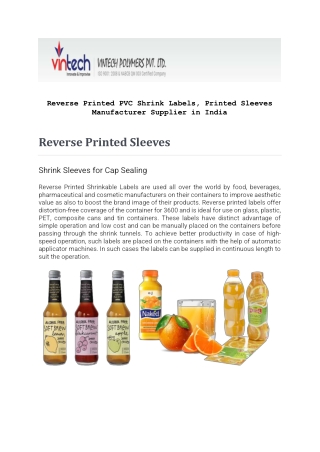 Reverse Printed PVC Shrink Labels, Printed Sleeves Manufacturer &amp; Supplier in India