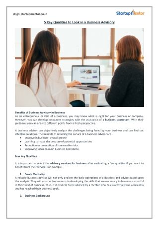 5 Key Qualities to Look in a Business Advisory