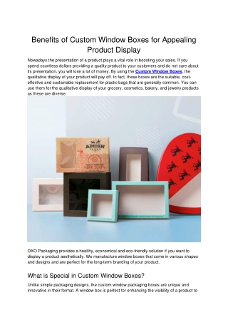 Benefits of Custom Window Boxes for Appealing Product Display