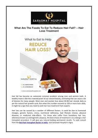 What Are The Foods To Eat To Reduce Hair Fall? – Hair Loss Treatment