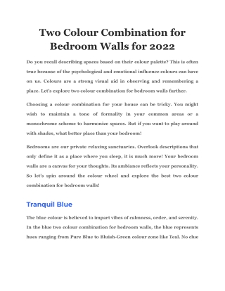 Two Colour Combination for Bedroom Walls for 2022