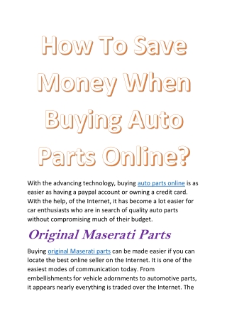 How To Save Money When Buying Auto Parts Online