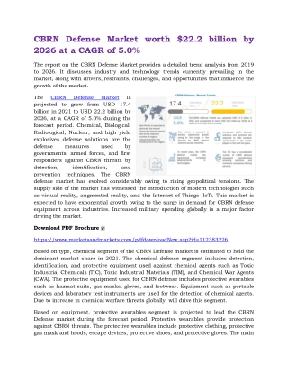 CBRN Defense Market worth $22.2 billion by 2026 at a CAGR of 5.0%