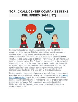 TOP 10 CALL CENTER COMPANIES IN THE PHILIPPINES (2020 LIST)