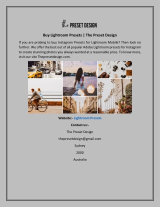 Buy Lightroom Presets The Preset Design
