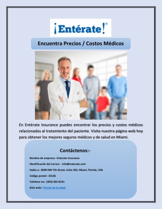 Encuentra Precios / Costos Médicos