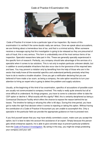 CodeofPractice9ExaminationInfo