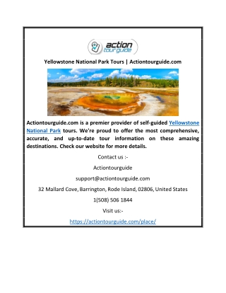 Yellowstone National Park Tours | Actiontourguide.com