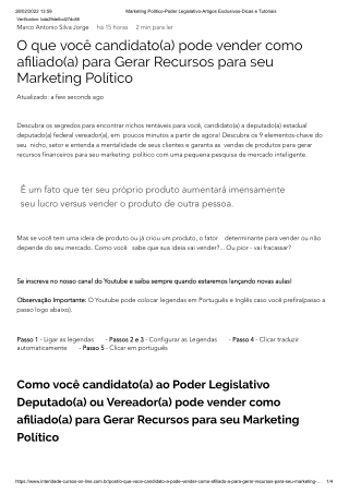 O que você candidato  pode vender como afiliado para Gerar Recursos para seu Marketing Político-Poder Legislativo-Artigo