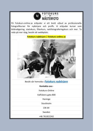 Fotokurs nybörjare  fotokurs-online.se