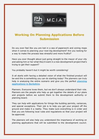 Working On Planning Applications Before Submission